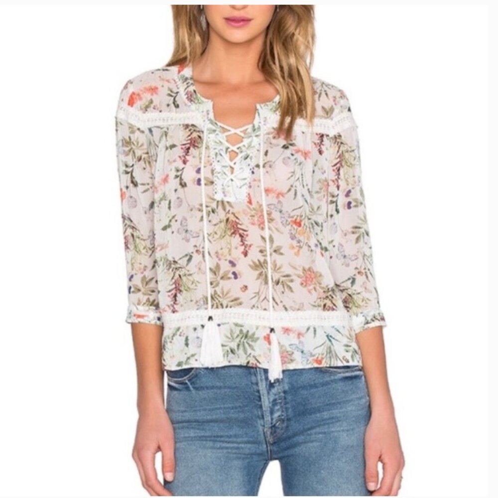 The Kooples Floral Botanical Lace Up Blouse Size XS
